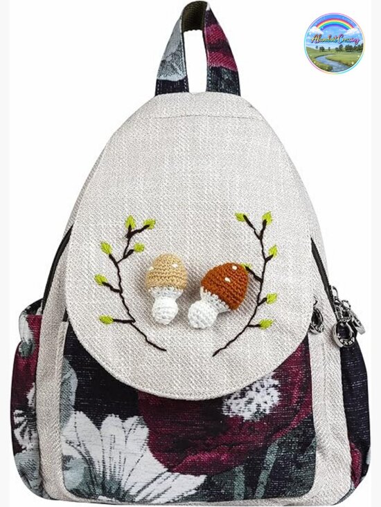 Boho Canvas Backpack Purse for Women - Adjustable Sling Bag Embroidered Woven